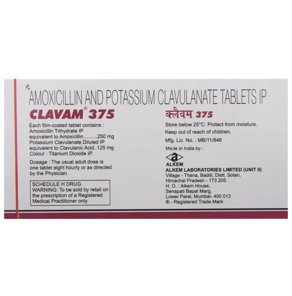 clavam 375mg tablet 10's